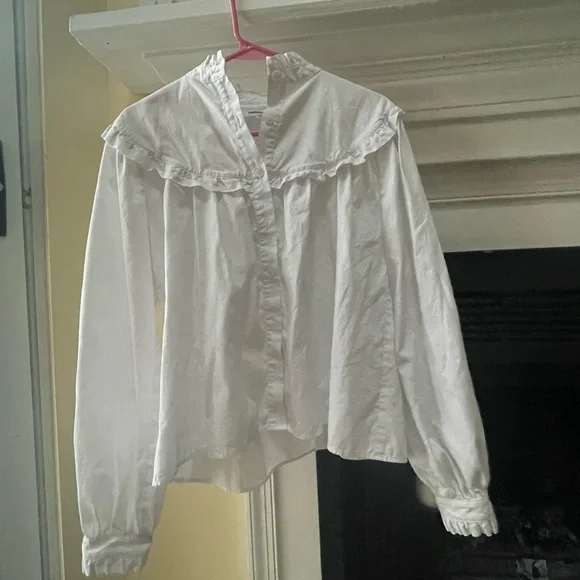 Emerson Fry White Poplin Victorian-Style Ruffle Blouse - Picture 4 of 11